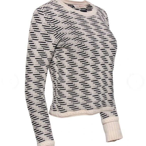 Tory Burch - Ivory & Black Textured Knit Wool Blend Sweater Sz xs - Picture 2 of 5
